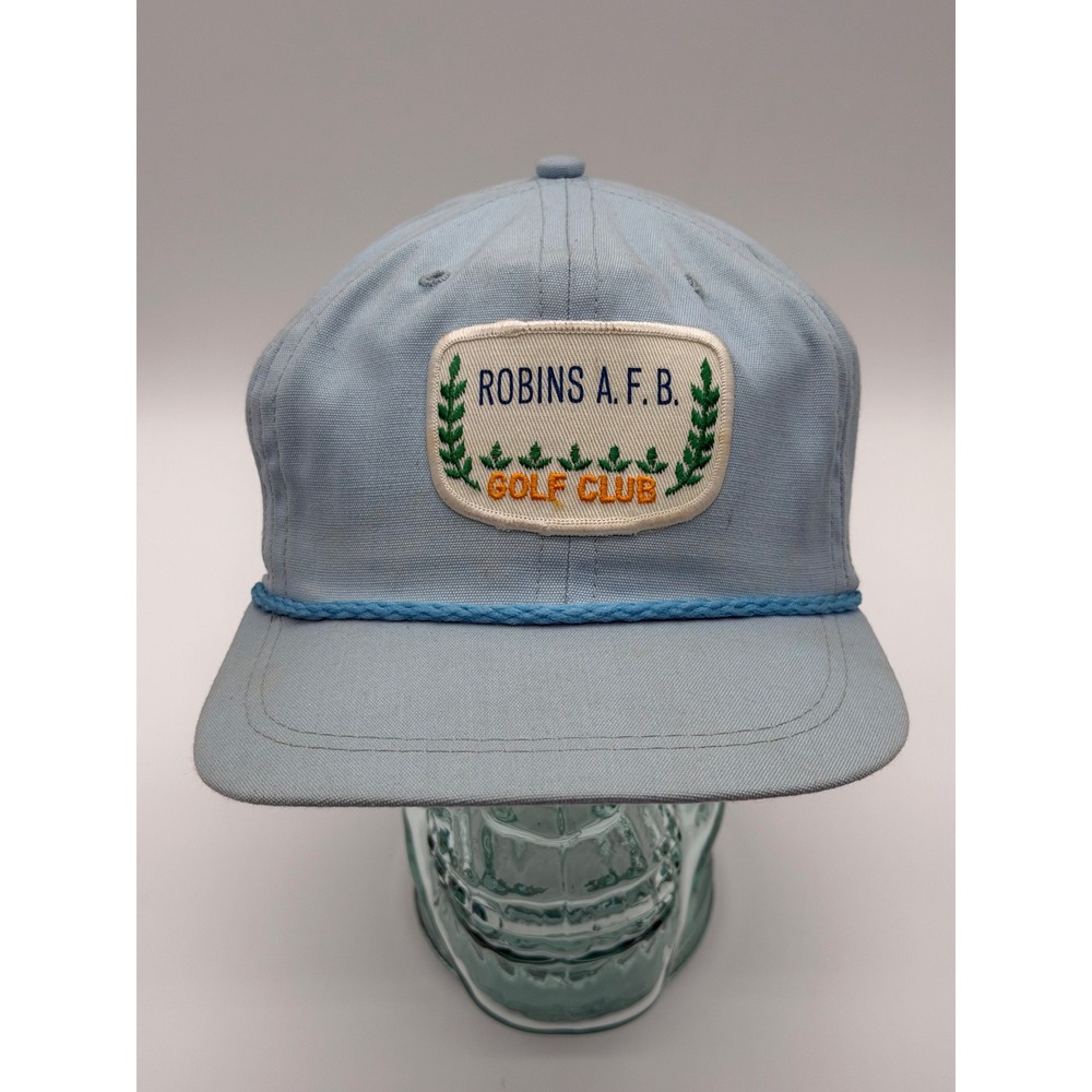 Vintage Robins AFB Georgia Golf Club Hat Light Blue Rope Leather Strapback